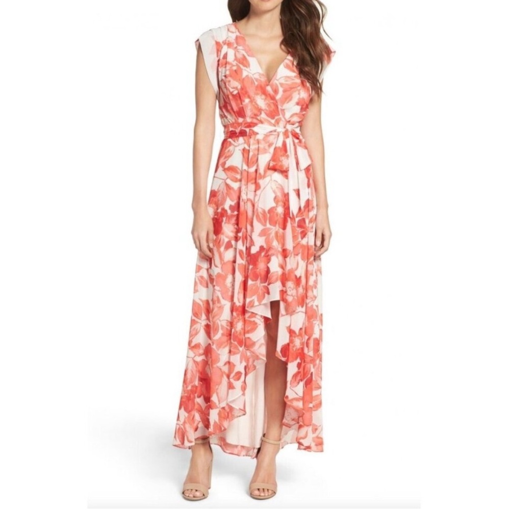 Eliza J Coral and White High Low Dress